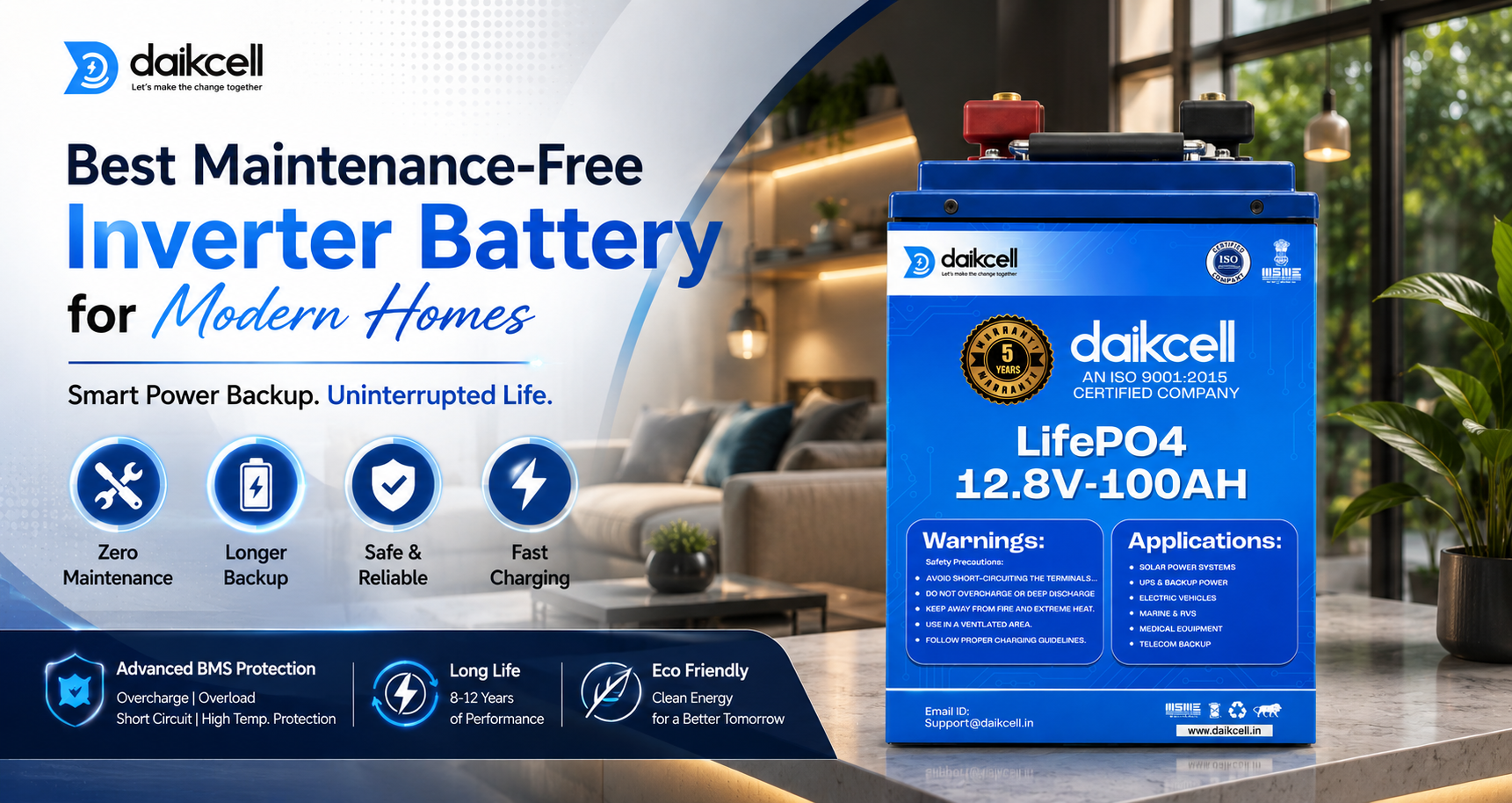 Best Maintenance-Free Inverter Battery for Modern Homes | Daikcell ...